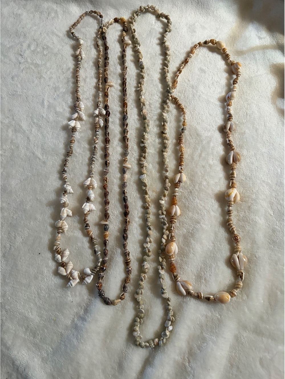 lot of seashell lei necklaces cream brown coral various shapes various shells